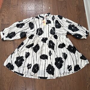 NWT Entro Black and White Floral and Striped Dress size XL